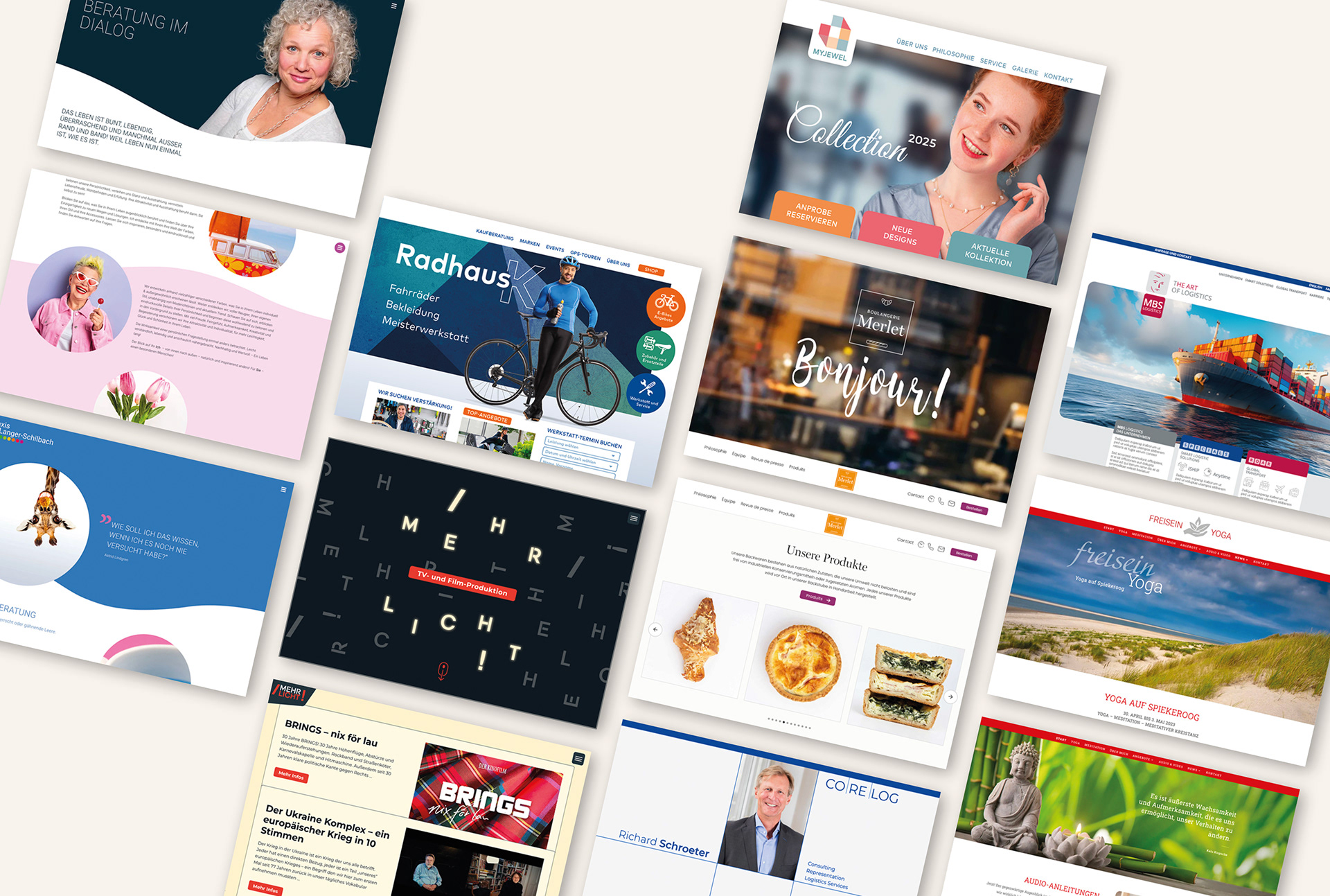 Collage mit Website-Projekten der //designwerkstatt aus verschiedenen Branchen