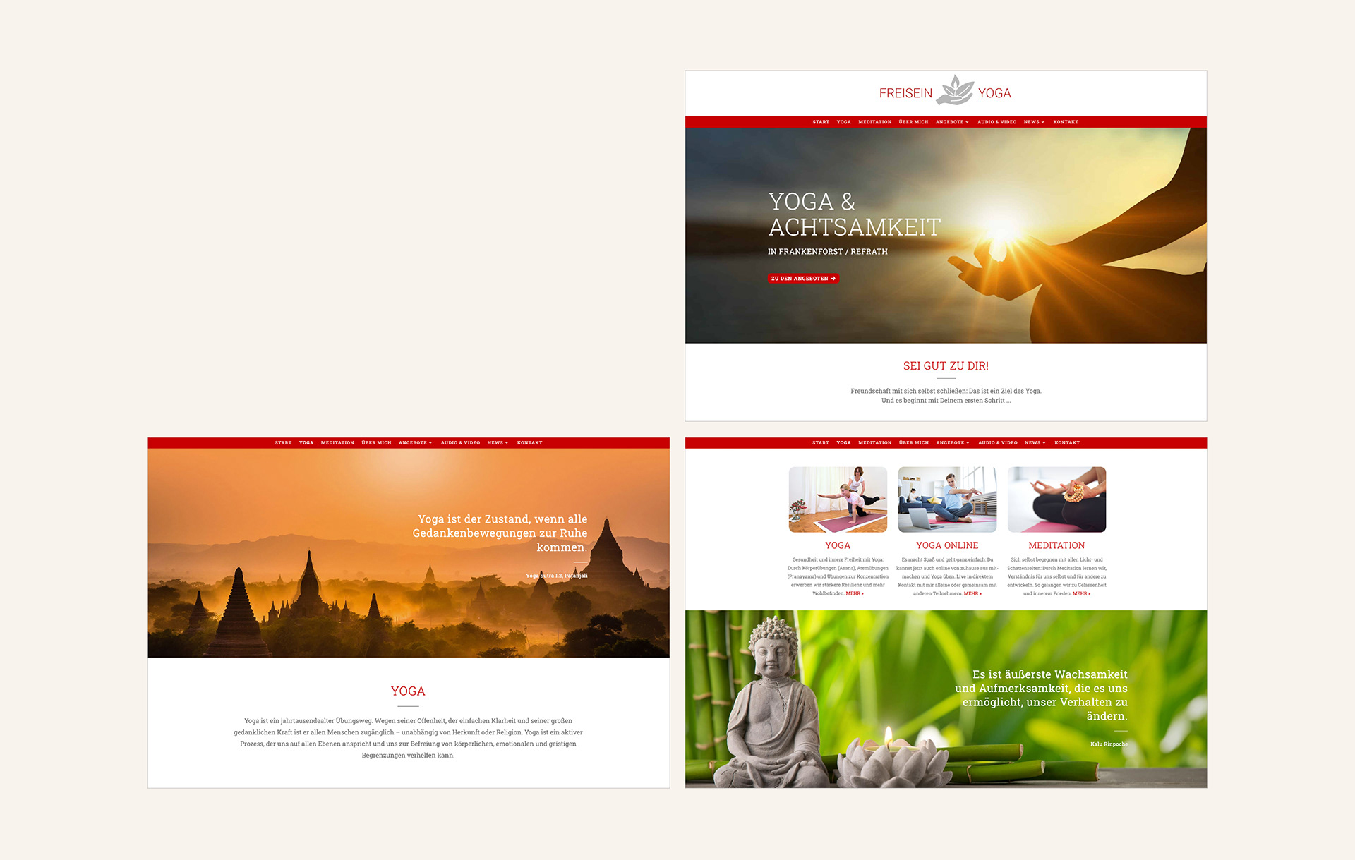 Website von Freisein Yoga mit Angeboten für Yoga und Meditation